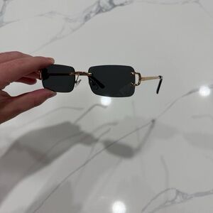 Cartier Rimless Sunglasses Black Lenses Gold Frame